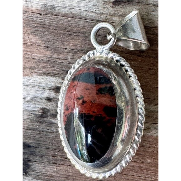 Sterling Silver Pendant With Oval Onyx Red Jasper Gemstone Cabochonn reversible - Picture 2 of 8